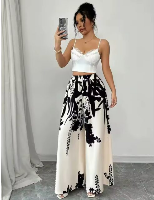 Pantalon ancho con estampado tropical | N&M