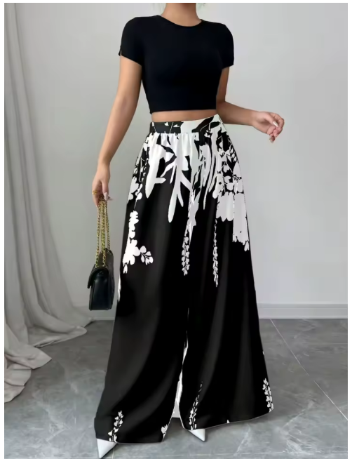 Pantalon ancho con estampado tropical | N&M